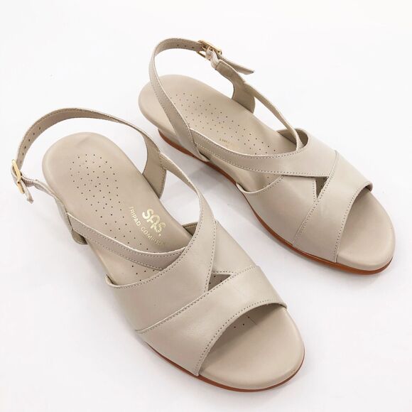 SAS Shoes - SAS Caress Cross Strap Wedge Sandals Tripad Comfort Leather Shoes Womens 8 Bone